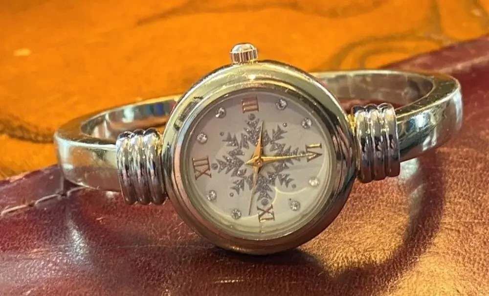 Women's Charter Club Gold Tone Watch, Bangle Bracelet with Snowflake Pattern